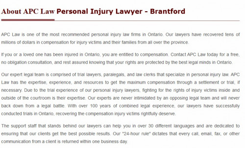 APC Personal Injury Lawyer
7 Charlotte St, 
Brantford ON N3T 5W7
Canada
(800) 317-6205

https://apclaw.ca/brantford.html